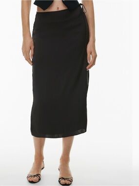 Aritzia Wilfred Black Satin Tie-Side Maxi Skirt Elixir Satin Skirt 3801